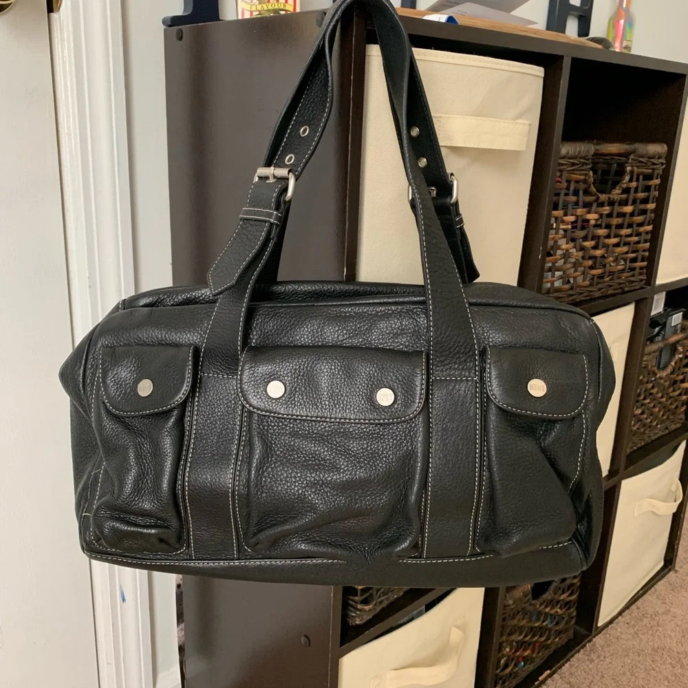 Sigrid Olson Black Leather Purse Handles Bag Soft Leather